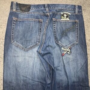 Ed Hardy Denim Men's Jeans Death Before Dishonor 42x32 Embroidered Button Fly